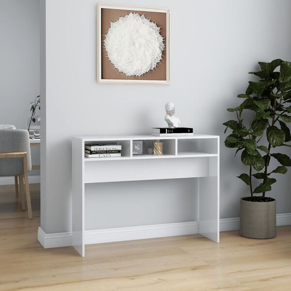 vidaXL Mesa consola 105x30x80 cm derivados de madeira branco brilhante