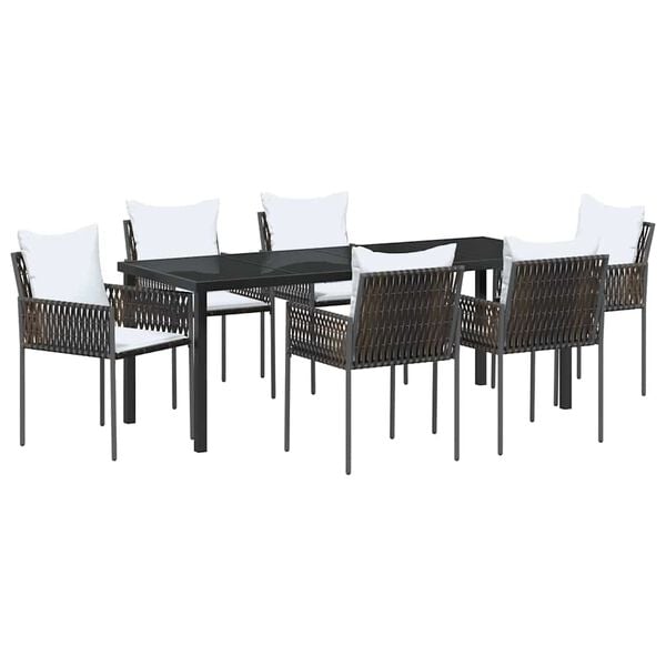 vidaXL Conjunto de Jantar para Jardim 7 pcs Marrom e Preto