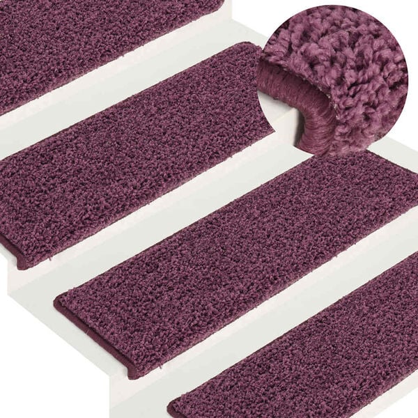 vidaXL Tapetes de escada 15 pe&ccedil;as 65x21x4 cm roxo escuro com borda retangular