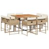 vidaXL 9 pcs conjunto de jantar p/ jardim com almofad&otilde;es vime PE bege