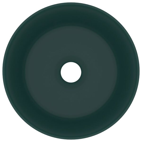 vidaXL Lavatório luxuoso redondo 40x15cm cerâmica verde-escuro mate