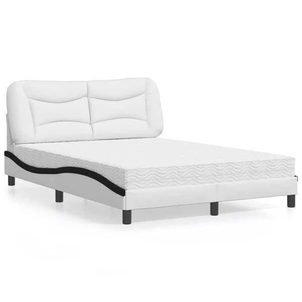 vidaXL Cama com colch&atilde;o Hvar 140x190 cm couro artificial preto e branco