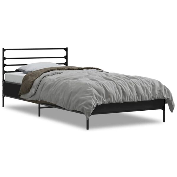 vidaXL Estrutura de cama 100x200 cm derivados de madeira/metal preto