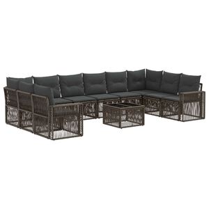vidaXL Conjunto de Sof&aacute; de Jardim 11 pcs Cinza e Cinza Escuro vime PE