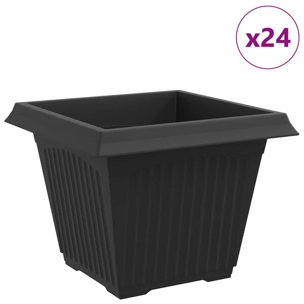 vidaXL Vaso Quadrado para Flores 24 pcs Preto 43 x 43 x 33,5 cm