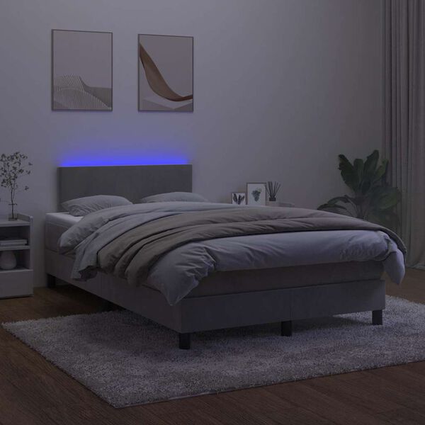 vidaXL Cama box spring colch&atilde;o LED 120x190 cm couro artif. cinza-claro