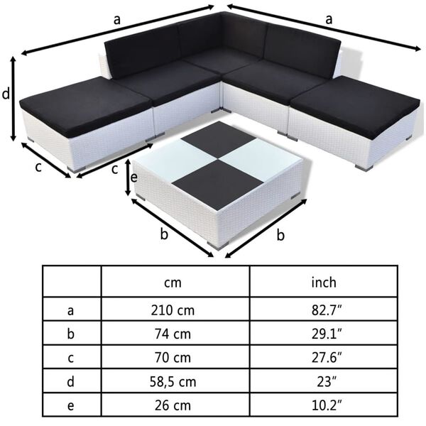 vidaXL 6 pcs conjunto lounge de jardim c/ almofad&otilde;es vime PE branco