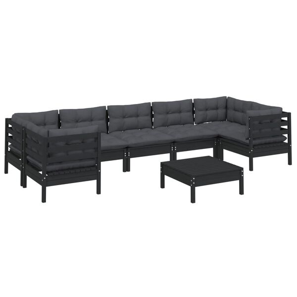 vidaXL 8 pcs conjunto lounge de jardim c/ almofad&otilde;es pinho preto