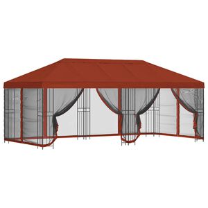 vidaXL Gazebo com paredes laterais 6 x 3 m Terracota Poli&eacute;ster e A&ccedil;o