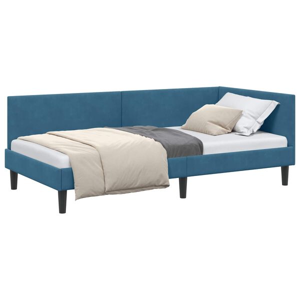 vidaXL Estrutura de Cama de Canto com cabeceira Azul 90 cm x 190 cm