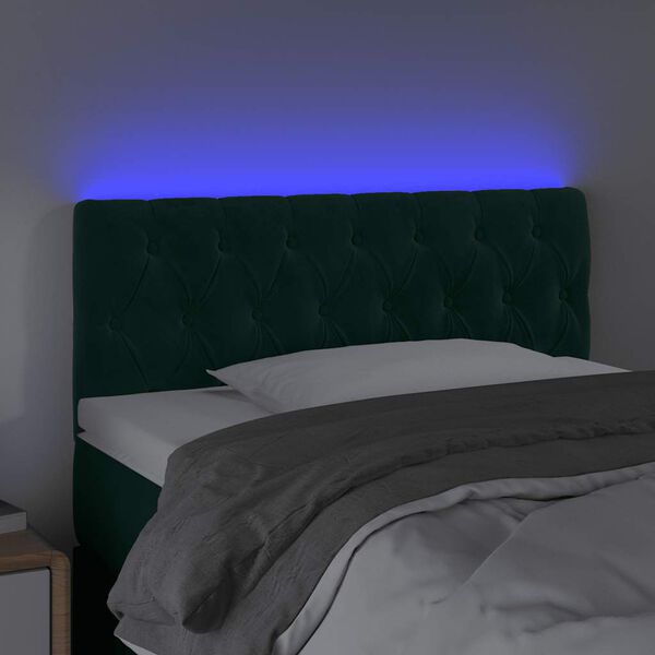 vidaXL Cabeceira de cama c/luzes LED veludo 100x7x78/88cm verde-escuro