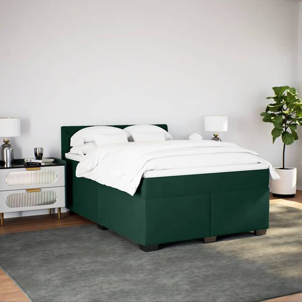 vidaXL Cama com molas/colch&atilde;o 160x200 cm veludo verde-escuro