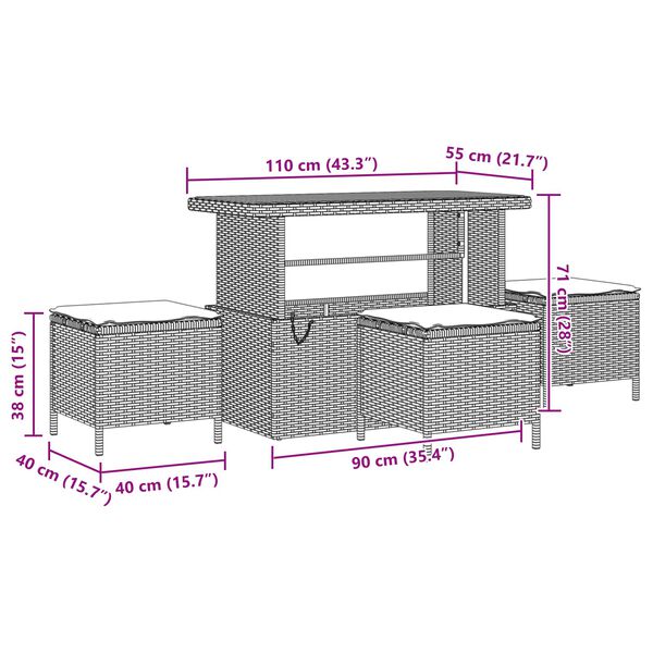 vidaXL Conjunto de Sof&aacute; de Jardim com almofada Preto Rattan Sint&eacute;tico