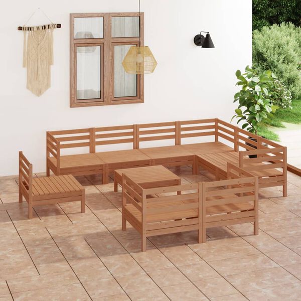 vidaXL 10 pcs conjunto lounge de jardim pinho maci&ccedil;o castanho mel