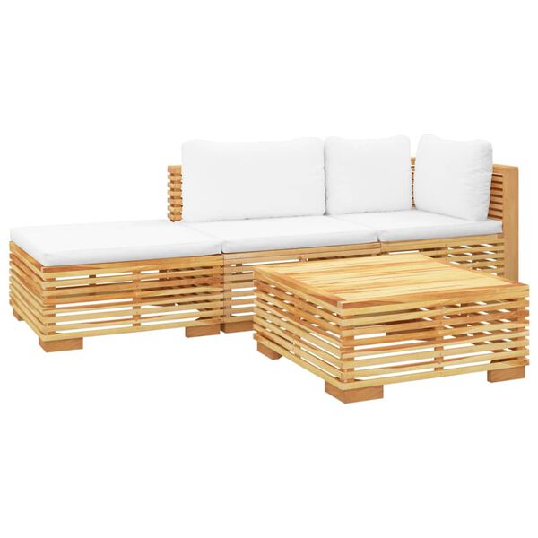 vidaXL 4 pcs conjunto lounge jardim c/ almofad&otilde;es madeira teca maci&ccedil;a