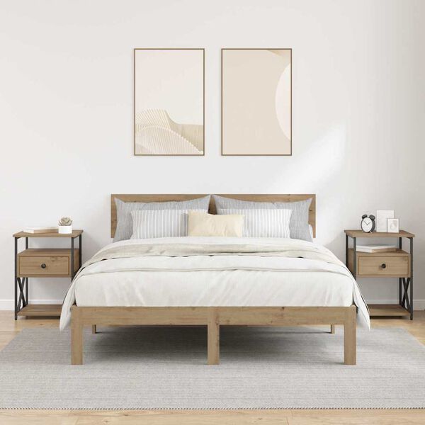 vidaXL Arm&aacute;rio de Cabeceira 2 pcs Carvalho Artesanal 40 x 42 x 55 cm