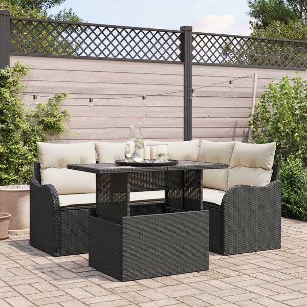 vidaXL Conjunto de Sof&aacute; de Jardim 5 pcs Preto Rattan de Polipropileno