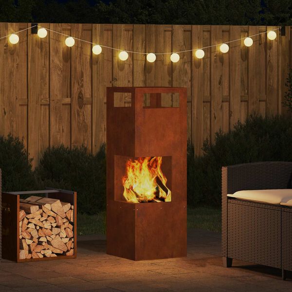 vidaXL Fire Pit Castanho 35 x 35 x 100 cm A&ccedil;o