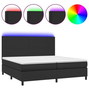 vidaXL Cama box spring c/ colch&atilde;o/LED 200x200cm couro artificial preto