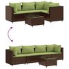 vidaXL 5 pcs conjunto lounge jardim c/ almofad&otilde;es vime PE castanho