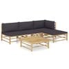 vidaXL 5 pcs conj. lounge jardim em bambu c/ almofad&otilde;es cinza-escuro