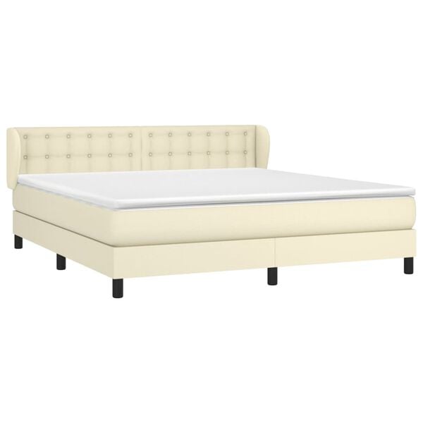 vidaXL Cama com molas/colch&atilde;o 180x200 cm couro artificial cor creme