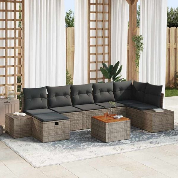 vidaXL Conjunto de Sof&aacute; de Jardim 8 pcs Cinzeto Rattan Sint&eacute;tico