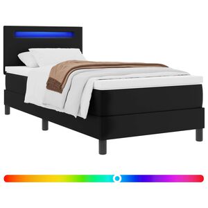 vidaXL Cama Box com fitas LED Preto 90 x 190 cm Couro sint&eacute;tico