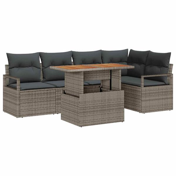 vidaXL Conjunto de Sof&aacute; de Jardim 6 pcs Cinzeto Rattan Sint&eacute;tico