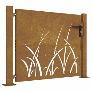 vidaXL Port&atilde;o de jardim 100x100 cm em a&ccedil;o corten com design de grama