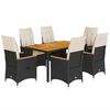 vidaXL 7 pcs conjunto de jantar p/ jardim c/ almofad&otilde;es vime PE preto