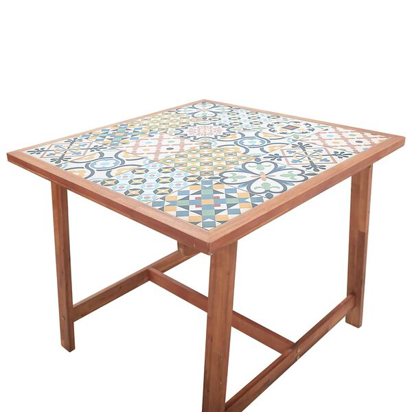 vidaXL Mesa de jantar p/ jardim 88x88x75cm tampo em mosaico e ac&aacute;cia