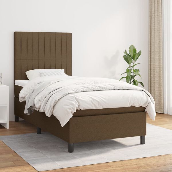 vidaXL Cama com molas/colch&atilde;o 90x200 cm tecido castanho-escuro