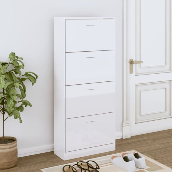 vidaXL Sapateira 63x24x147 cm derivados de madeira branco brilhante