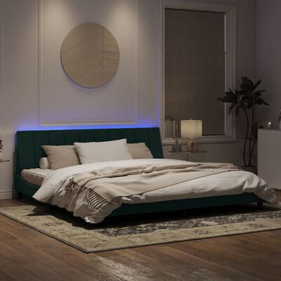 vidaXL Estrutura de cama c/ luzes LED 200x200 cm veludo verde-escuro