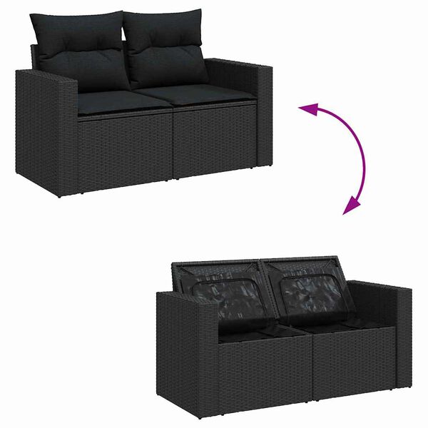 vidaXL Conjunto de Sof&aacute; de Jardim com almofada 13 pcs Preto vime PE
