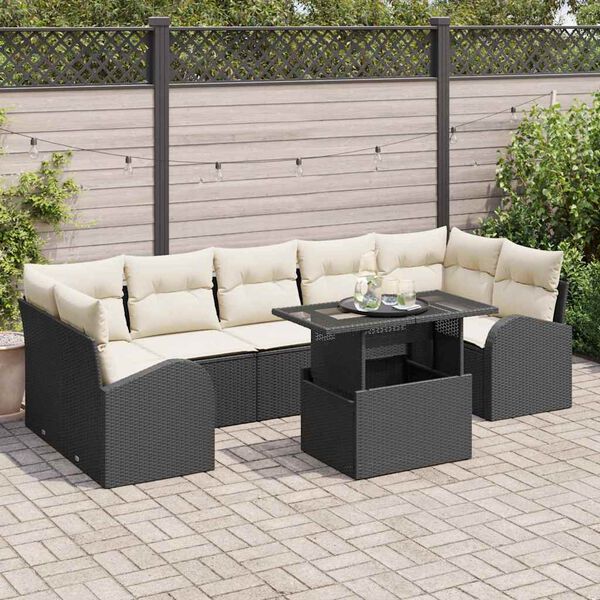 vidaXL Conjunto de Sof&aacute; de Jardim 8 pcs Preto Rattan de Polipropileno