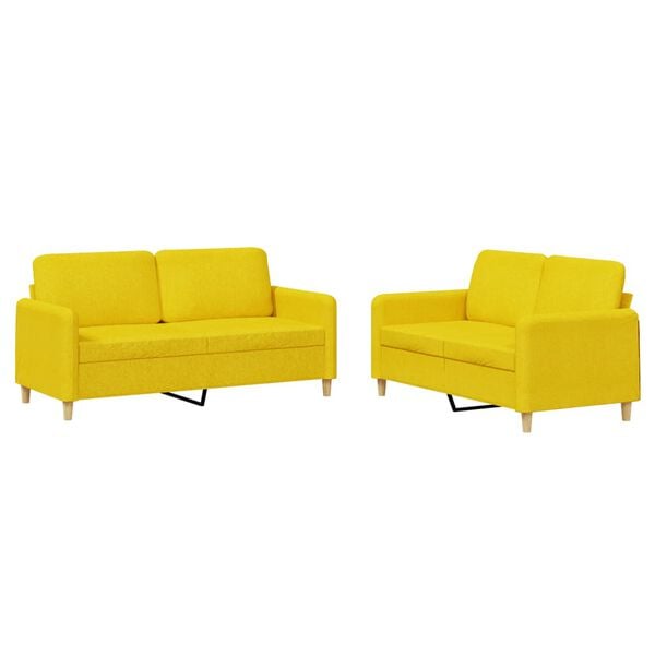 vidaXL 2 pcs conjunto de sof&aacute;s com almofad&otilde;es tecido amarelo-claro