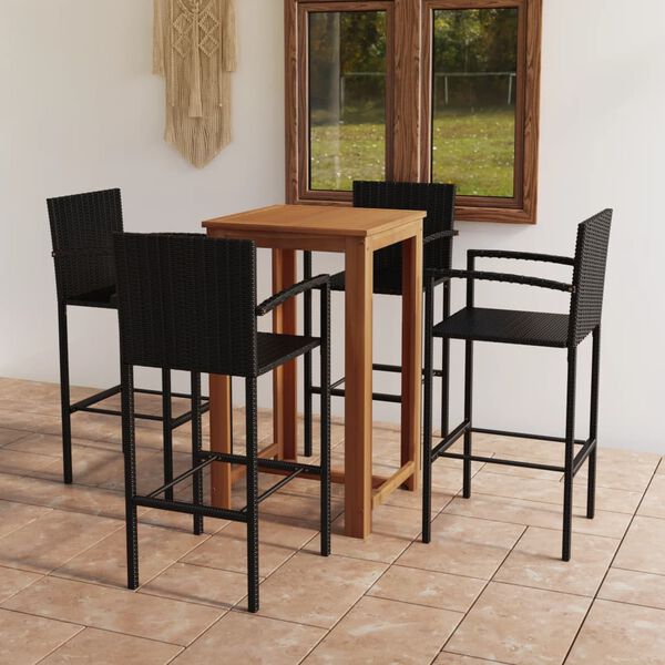 vidaXL 5 pcs conjunto de bar para jardim preto