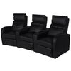 vidaXL Poltrona reclin&aacute;vel com 3 lugares couro artificial preto