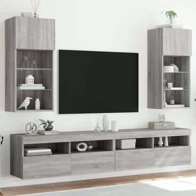 vidaXL Móveis de TV com luzes LED 2 pcs 40,5x30x90 cm cinzento sonoma