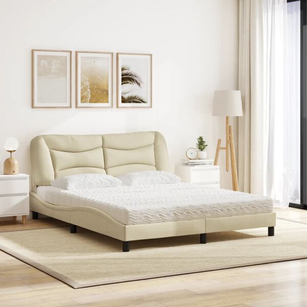 vidaXL Cama com colch&atilde;o Hvar 160x200 cm tecido cor creme