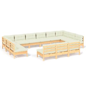 vidaXL 13 pcs conjunto lounge jardim c/ almofad&otilde;es creme pinho maci&ccedil;o