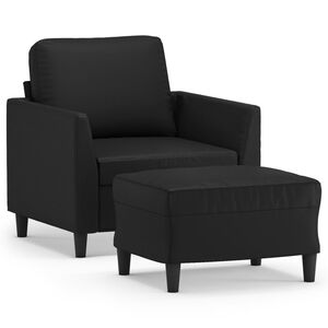 vidaXL Poltrona com apoio de p&eacute;s couro artificial 60 cm preto