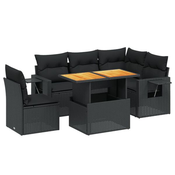 vidaXL 6 pcs conjunto sof&aacute;s de jardim c/ almofad&otilde;es vime PE preto