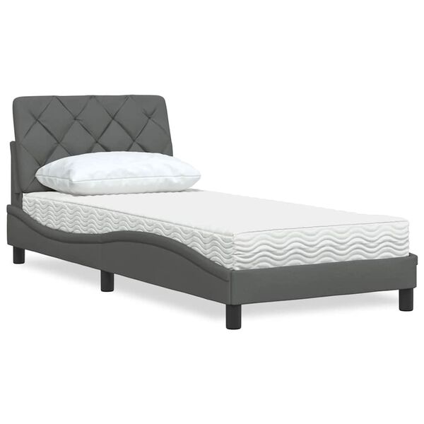 vidaXL Cama com colch&atilde;o 90x190 cm tecido cinzento-escuro