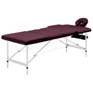 vidaXL Mesa de massagens dobr&aacute;vel 3 zonas alum&iacute;nio roxo escuro