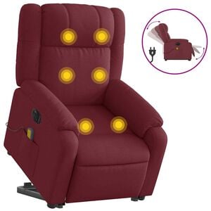 vidaXL Poltrona elevat&oacute;ria de massagens el&eacute;trica tecido vermelho tinto