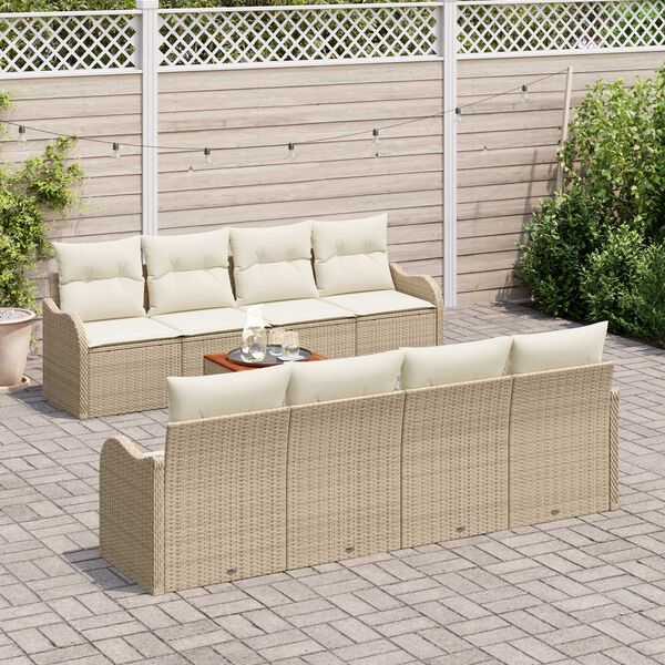 vidaXL Conjunto de Sof&aacute; de Jardim com almofada 9 pcs Bege vime PE