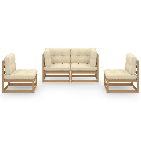 vidaXL 4 pcs conjunto lounge de jardim com almofad&otilde;es pinho maci&ccedil;o